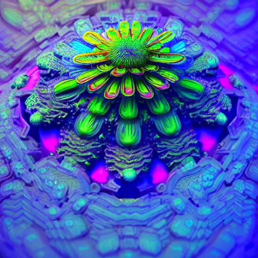 Image similar to A mandelbulb like flower, highly detailed and intricate, hyper realistic, colorful, sci fi, artstation, octane render, 8k by beeple