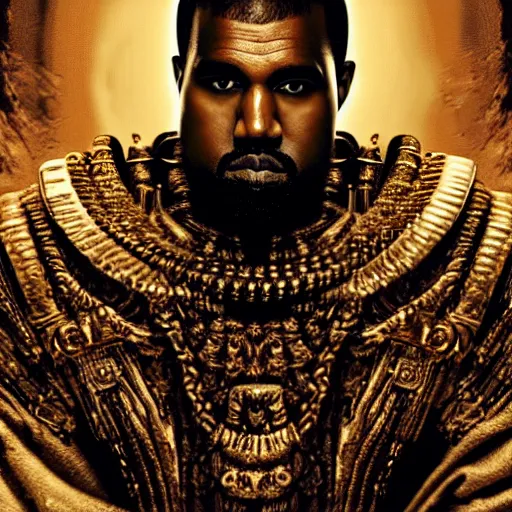 Image similar to Portrait of Kanye West as the god-emperor of mankind, amazing splashscreen artwork, splash art, head slightly tilted, natural light, elegant, intricate, fantasy, atmospheric lighting, cinematic, matte painting