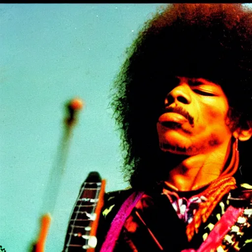 Image similar to jimi hendrix playing a snake, color photo, cinematic