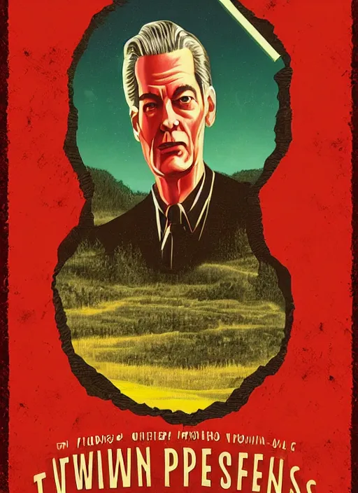 Prompt: twin peaks movie poster art by bob larkin