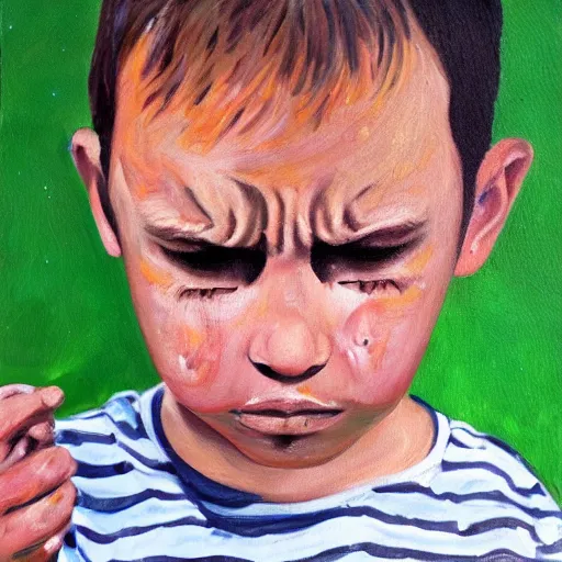 Image similar to old painting of a boy crying