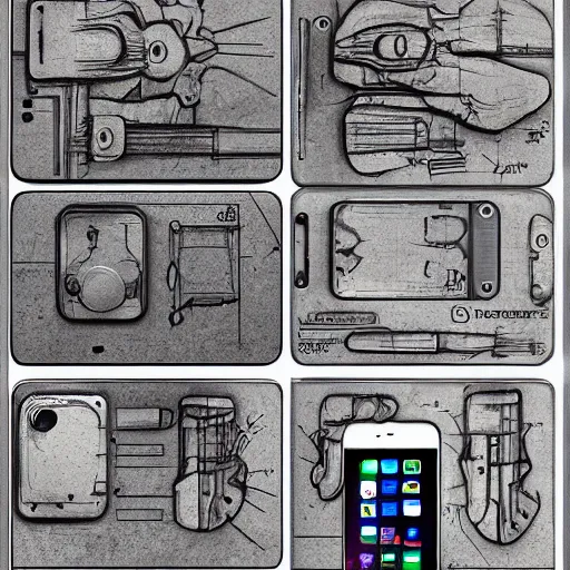 Prompt: iphone anatomy and construction, da vinci notes, ultradetailed, artstation