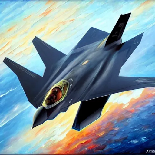 Image similar to f - 3 5 fighter jet by arthur adams, charlie bowater, leonid afremov, chiho ashima, karol bak, david bates, tom chambers