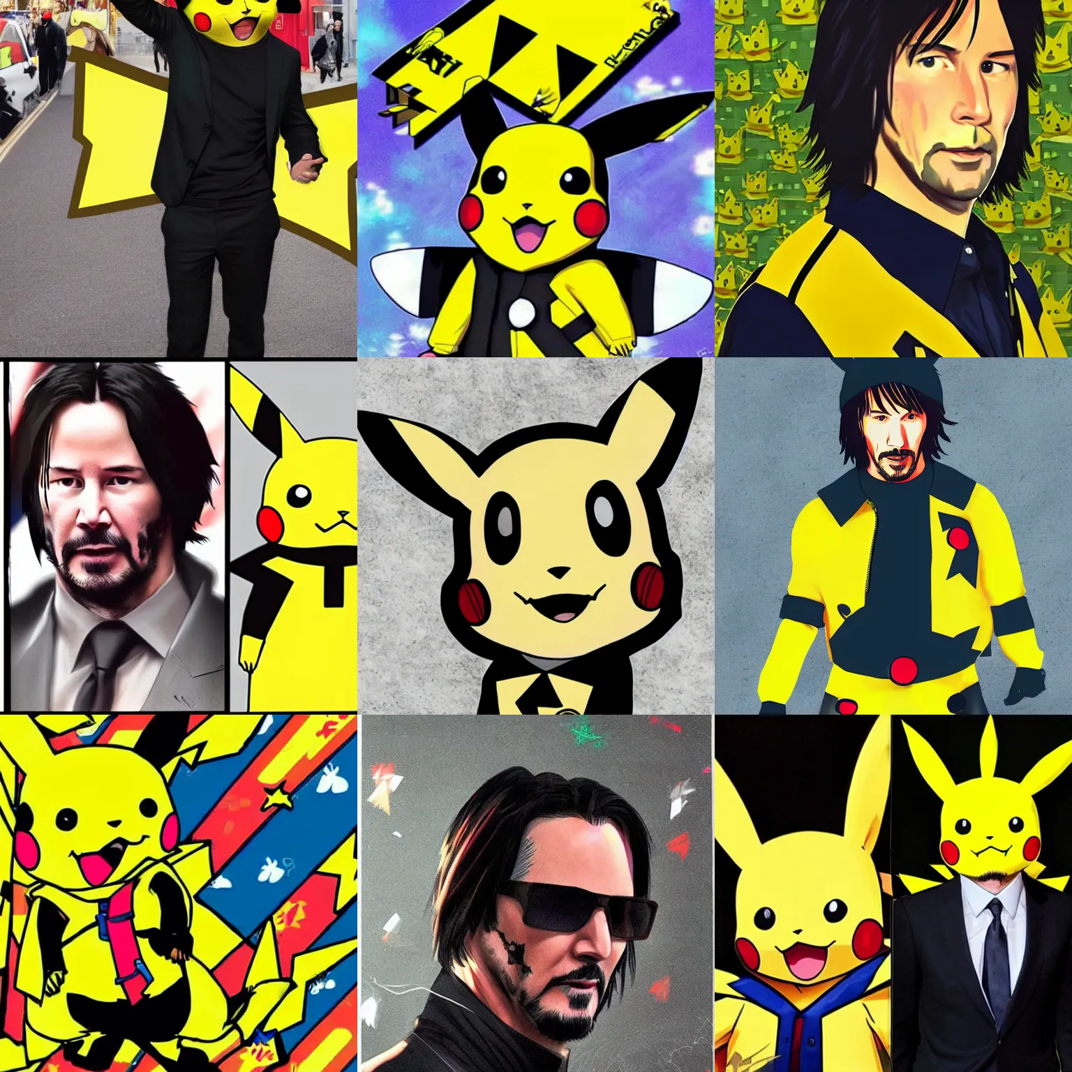 Prompt: keanu reeves in a pikachu outfit, hyper detailed, anime