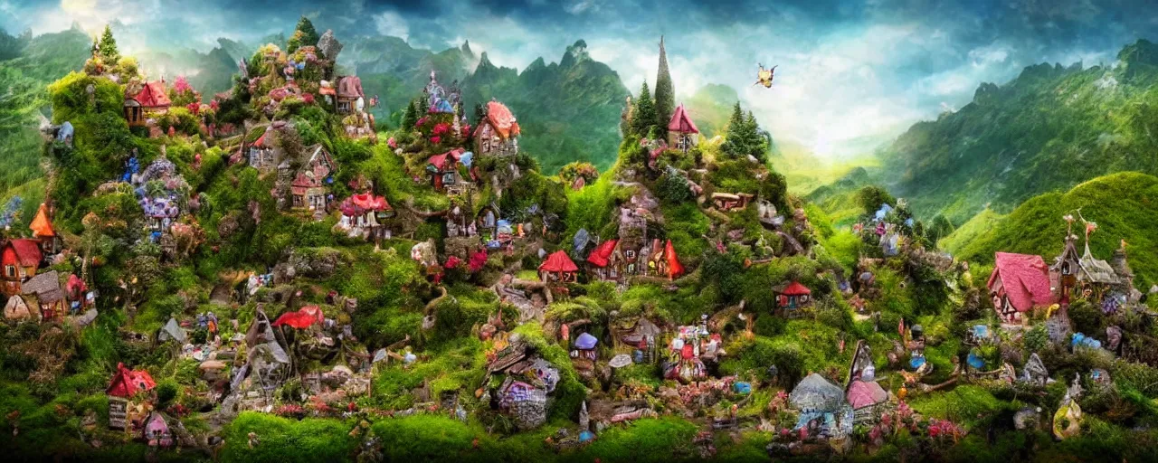 Image similar to fairy village on a mountain