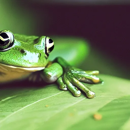 Prompt: puppy dog eyes on a frog