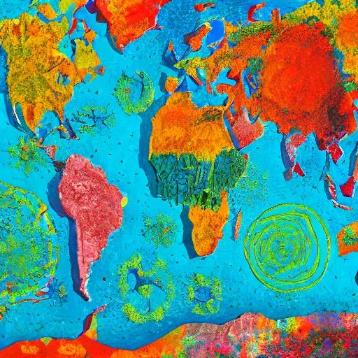 Image similar to a painting of a colorful map of the world, an album cover by Howardena Pindell, shutterstock, auto-destructive art, criterion collection, poster art, dystopian art