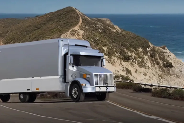 Image similar to Cybertruck on the California pch car commercial
