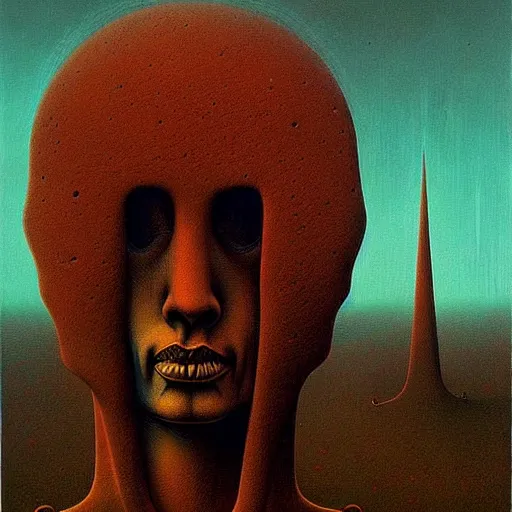 Image similar to highly detailed horror dystopian surreal painting of eerie head statues and buildings by zdzisław beksinski