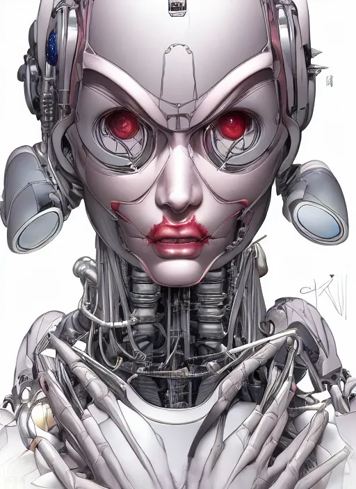 Prompt: portrait of a beautiful and scared cyborg woman by Yukito Kishiro, biomechanical, hyper detailled, trending on artstation