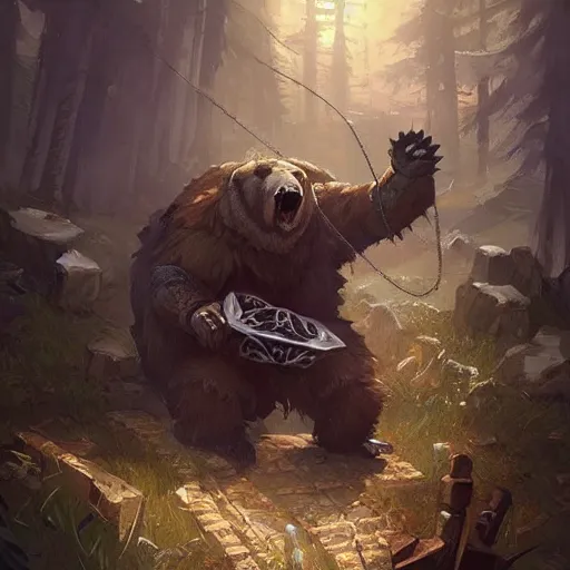 Image similar to a deadly bear trap, chained knife, hearthstone art style, epic fantasy style art by Craig Mullins, fantasy epic digital art, epic fantasy card game art by Greg Rutkowski