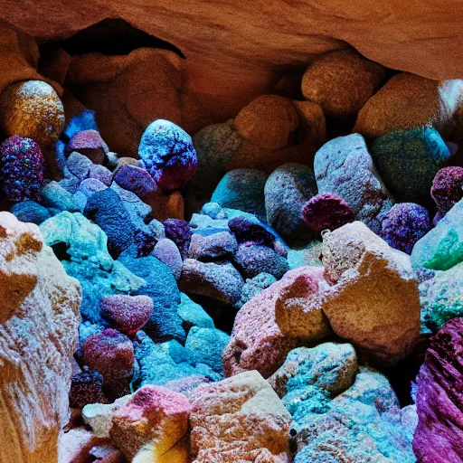 Prompt: a cave of geodes, photograph, realistic, 3 5 mm camera, beautiful