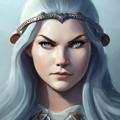 Prompt: epic portrait an beautiful female viking, front facing symmetrical centered painted portrait, just one head, Elisha Cuthbert as a D&D Paladin, RPG character avatar, Blizzard concept art, pixar, dreamworks, global illumination lighting, trending on artstation, by lois van baarle, ilya kuvshinov, rossdraws