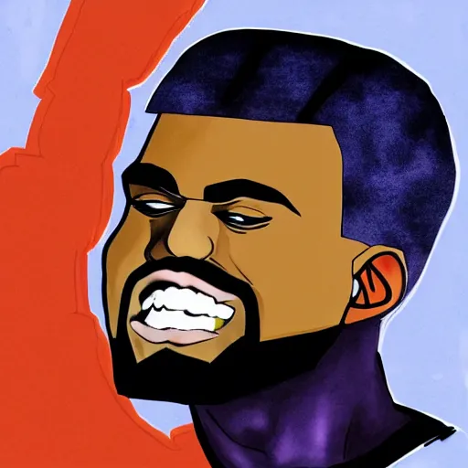 Prompt: kanye west drawn in the style of jojo's bizarre adventure