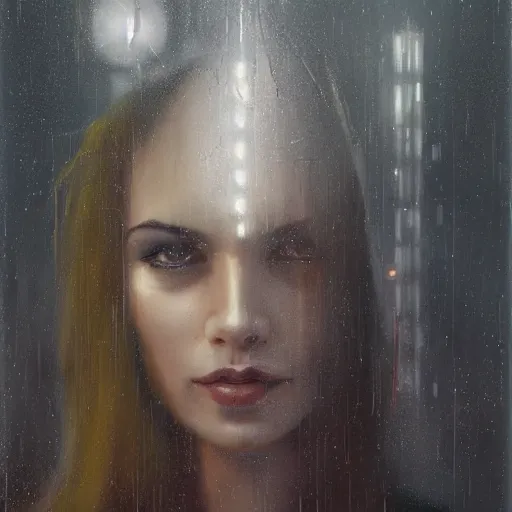 Image similar to detailed face of a woman, clockwork, moment, tectonic sky, skydome, bullet train, turbines, utopian, tech noir, wet reflections, prism, atmospheric, ambient, nick alm, casey baugh, pj crook, syd mead, livia prima, nick alm, casey baugh,