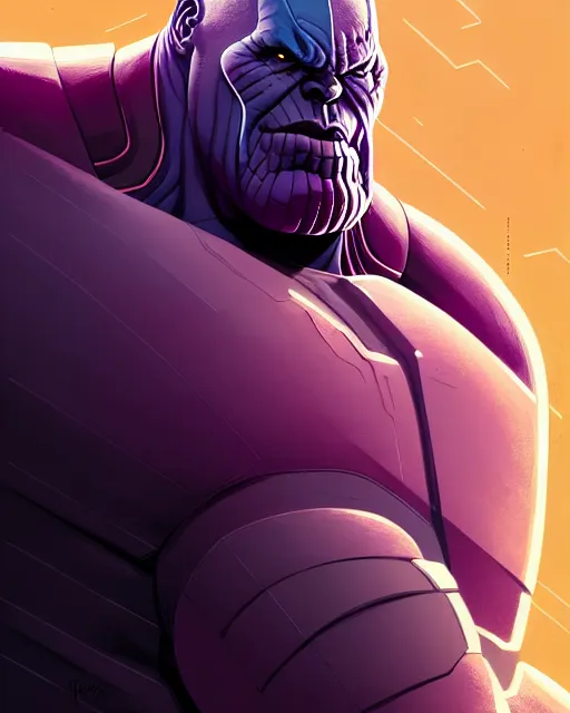 Prompt: highly detailed closeup portrait of a highly tech - enhanced thanos who has many biological implants, by atey ghailan, by greg rutkowski, by greg tocchini, by james gilleard, by joe fenton, by kaethe butcher, red, black, crimson and grey color scheme