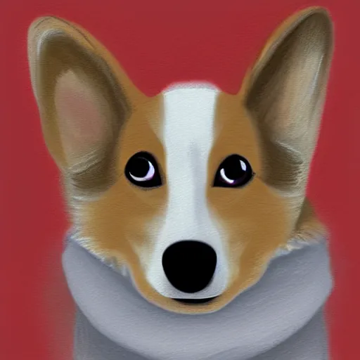 Prompt: corgi, close proximity to the camera, lap dog, digital painting