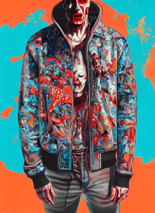 Image similar to zombie leather jacket full body hiphop streetwear drip, tristan eaton, victo ngai, artgerm, rhads, ross draws