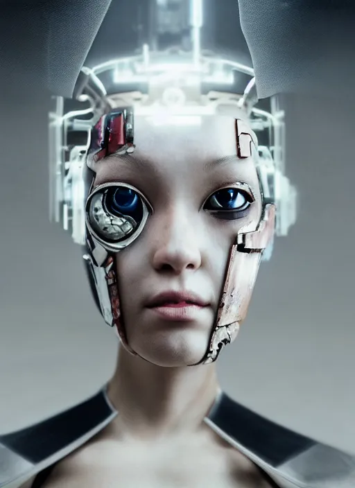 Image similar to portrait of a futuristic geisha cyborg walking in a digital storm with lens flairs, in the style of ghost in the shell, kintsugi, modern fine art, fractal, intricate, elegant, highly detailed, digital photography, subsurface scattering, by erwin olaf and greg rutkowski,