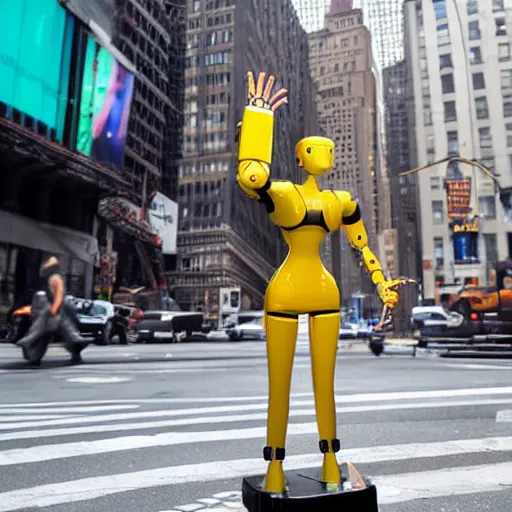 Image similar to female robot hailing a cab in new york