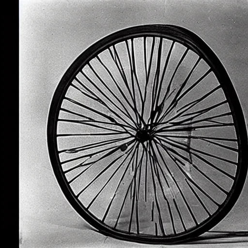 Image similar to packshot of a bicycle wheel on a stool by Marcel Duchamp and Man Ray