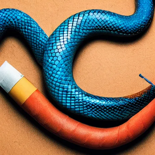 Image similar to blue snake smoking an oversized cigarette