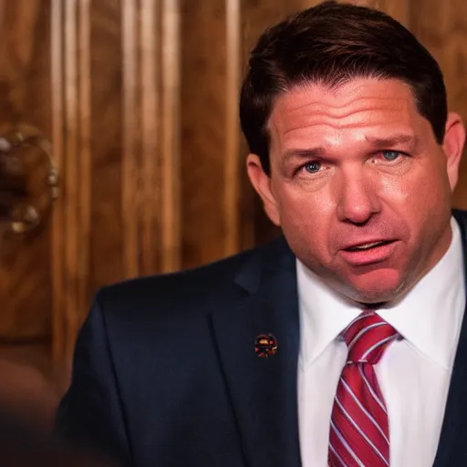 Prompt: Ron DeSantis as Satan in Hell