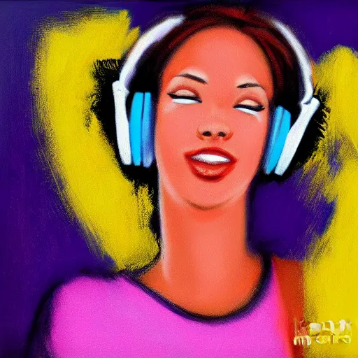 Image similar to a beautiful woman with headphones dancing by jason brooks