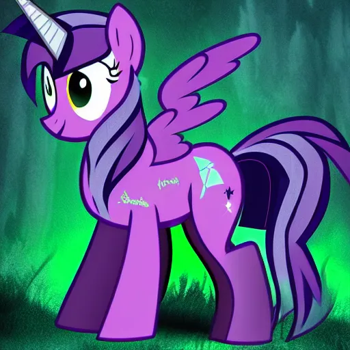 Image similar to my little pony corrupted by evil dark magic, black ooze, oil like flowing, evil magic