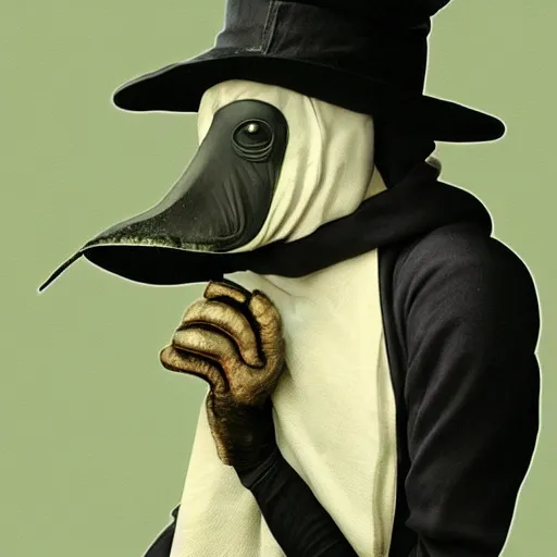 Prompt: plague doctor in his larval form. extremely lush lifelike detail. award - winning digital art by ansel adams, alan lowmax, steichen. surreal scientific photoillustration.