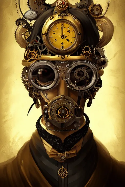 Image similar to a portrait of the steampunk king, yellow eyes, high - contrast, intricate, elegant, highly detailed, digital painting, artstation, concept art, smooth, sharp focus, illustration