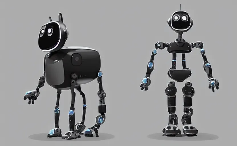 Prompt: a robot shaped like a cat, designed by Apple, concept art