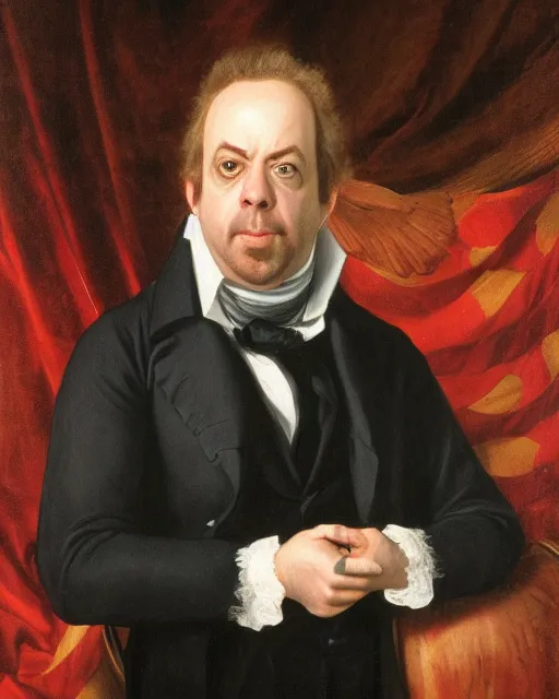 Image similar to upper body portrait of paul giamatti! as united states president james monroe, 1 8 2 0, paul giamatti, official portrait, oil on canvas by anton otto fischer, trending on artstation