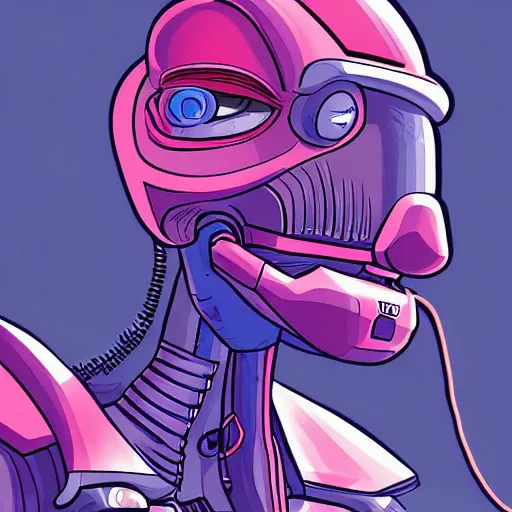 Prompt: cyberpunk robotic ren & stimpy, sharp lines, digital, artstation, colored in