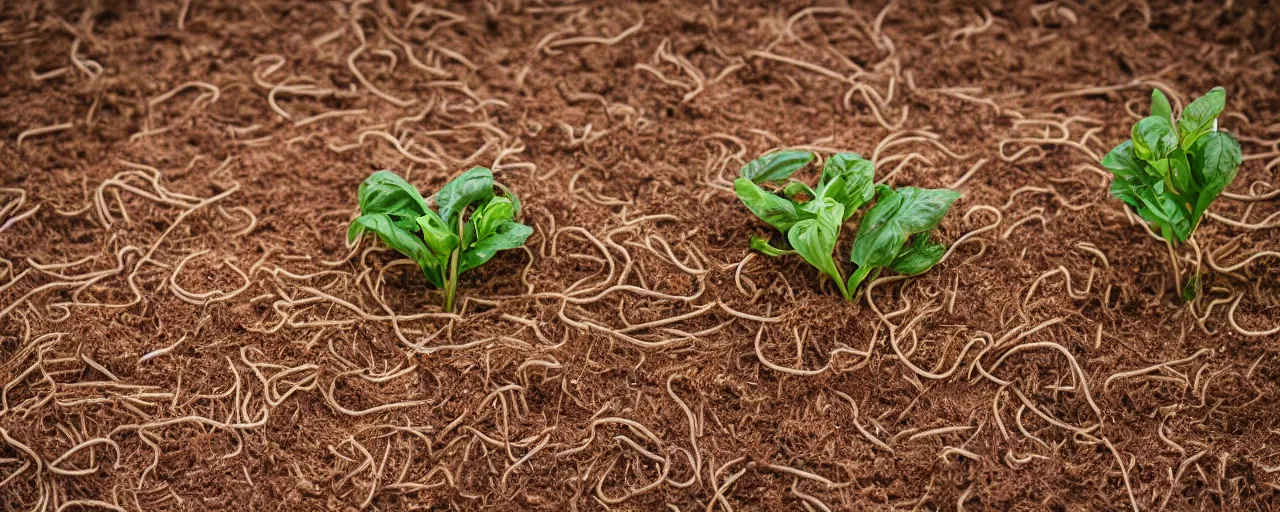 Image similar to baby spaghetti sprouting from the earth, kodachrome, in the style of wes anderson, retro