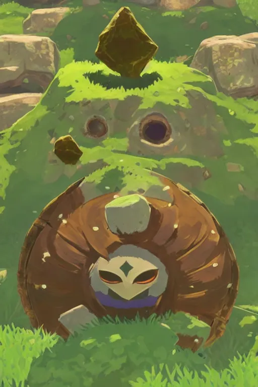 Prompt: an in game portrait of a korok from the legend of zelda breath of the wild, breath of the wild art style.