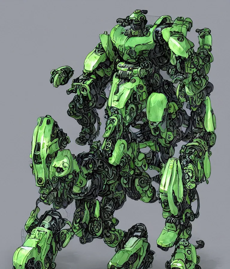 Image similar to waterlily themed amphibious power armor. mobile suit textured like water lettuce, top half is mecha nymphaea flower petals being robotic limbs, waterlily pads, sculpted metal, biomechanical, hyperdetailed, bandai box art, 8 k hd resolution, behance hd artstation. # power armor pistia playing waterlily pad tentacles, 8 k hd resolution