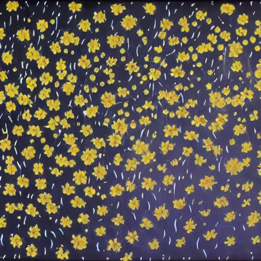 Prompt: a painting of a bunch of flowers on a black background, an ultrafine detailed painting by otto piene and ross bleckner, behance contest winner, nuclear art, biomorphic, dye - transfer, calotype