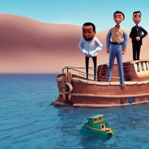 Image similar to still from a pixar movie, martin luther king jr shipwrecked on a desert island