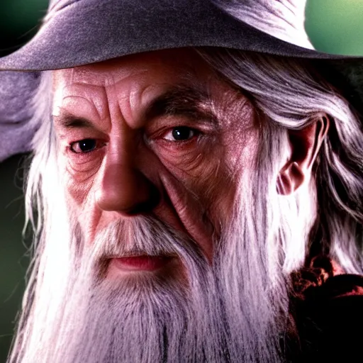 Image similar to film still of gandalf starring as the hulk, videogame still, portrait, 4 0 mm lens, shallow depth of field, close up, split lighting, cinematic