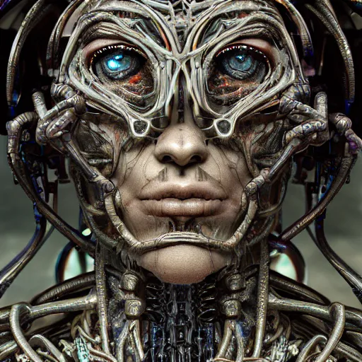Prompt: cybernetic deity with neural network mind tripping on acid, intricate detail, royo, whealan, giger, klimt, hd, octane render, unreal engine,