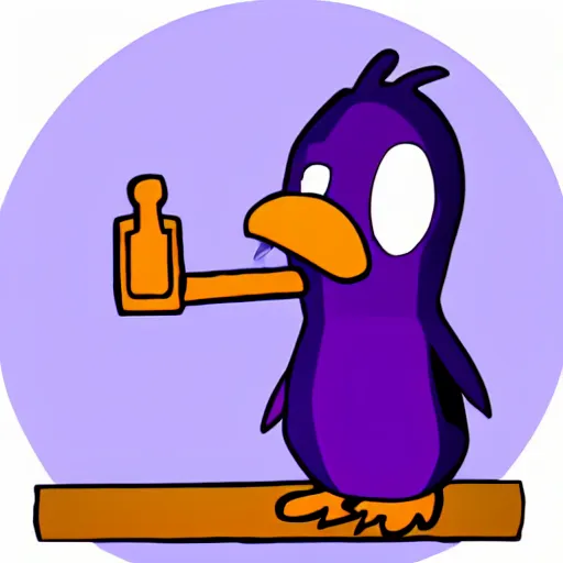 Image similar to 2 d purple penguin holding a key. disney art style. digital art. simple.