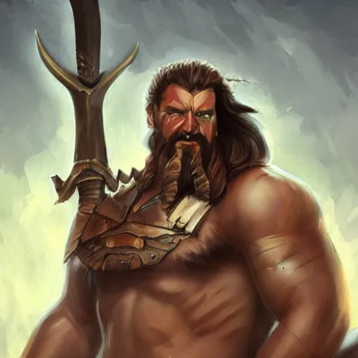 Prompt: portray of fantasy barbarian with horseshoe mustache and shaved head. sad and remorseful. trending on artstation rutkowski, blizzard art - n 4