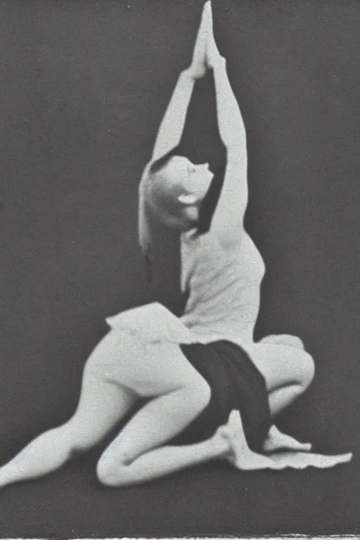 Prompt: old realistic photo of an real angel, angel is doing yoga, photograph, early 1 9 0 0's, black and whitehighly detailed, matte, sharp focus, smooth, sharp focus, illustration