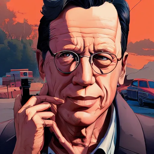 Image similar to james woods in videodrome stylize, art gta 5 cover, official fanart behance hd artstation by jesper ejsing, by rhads, makoto shinkai and lois van baarle, ilya kuvshinov, ossdraws, borderlands and by feng zhu and loish and laurie greasley, victo ngai, andreas rocha, john harris