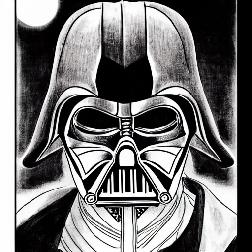 Image similar to Darth Vader portrait in the style of Junji Ito. Manga. Horror. Extremely detailed. Beautiful. 4K.