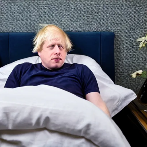 Image similar to boris johnson tucked in bed sleeping wistfully