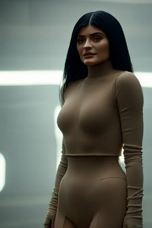 Prompt: Live Action Still of kylie jenner in the movie bladerunner 2049, real life, hyperrealistic, ultra realistic, realistic, highly detailed, epic, HD quality, 8k resolution, full-shot, film still