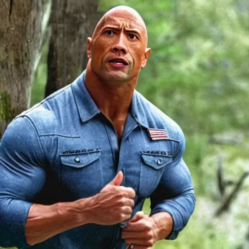 Prompt: film still of dwayne johnson as bubba gump in forest gump