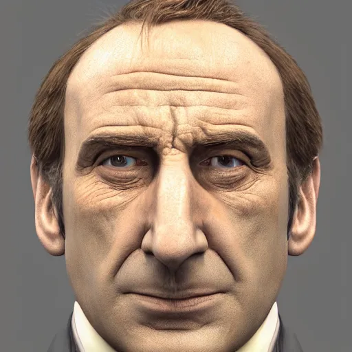 Prompt: “ wide angle photorealistic closeup 8 k of saul goodman 3 d model face ”